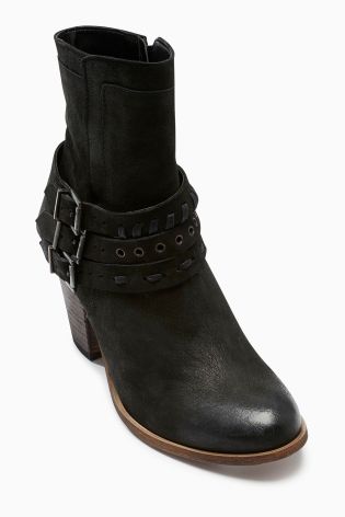 Leather Stud Strap Cuban Boots